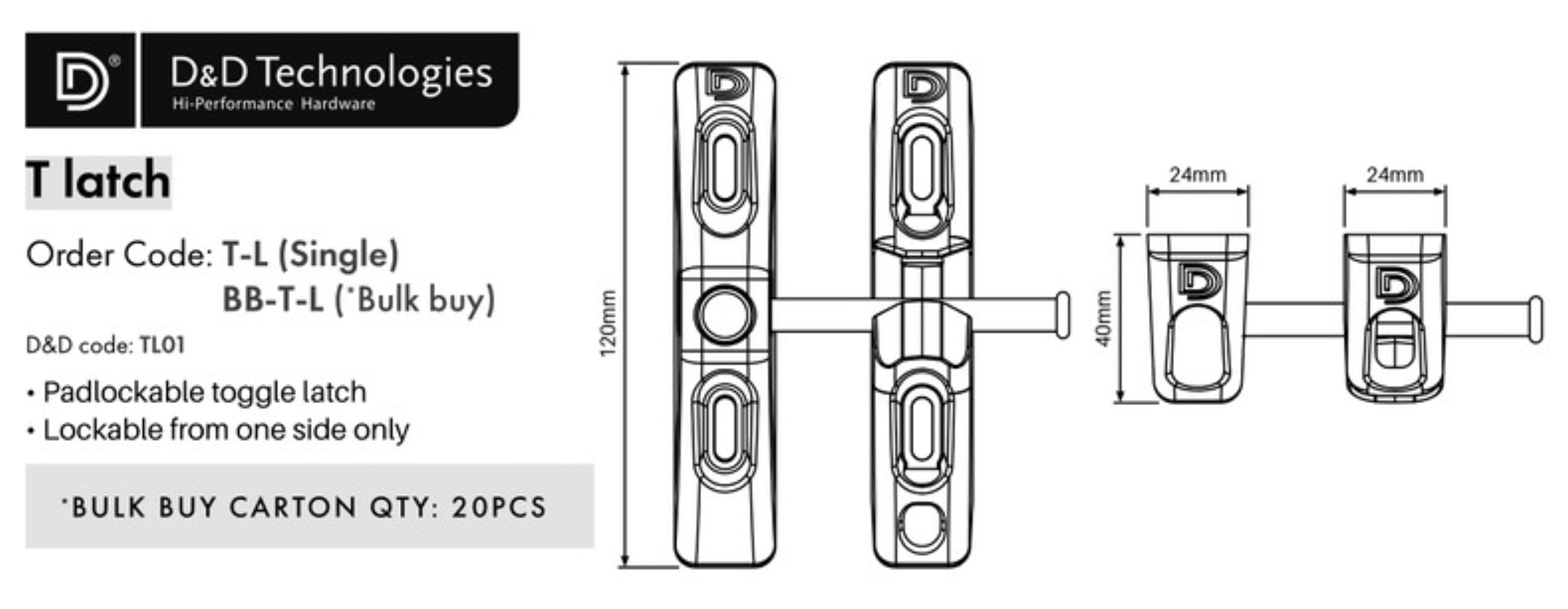 D&D TLATCH Padlockable (TL01) DIY Fencing Supply Brisbane