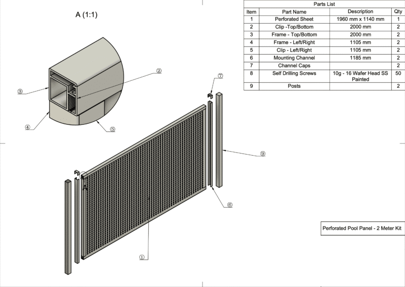 PERF Fence Panel DIY KIT - 2000W x 1185H - B - Image 5